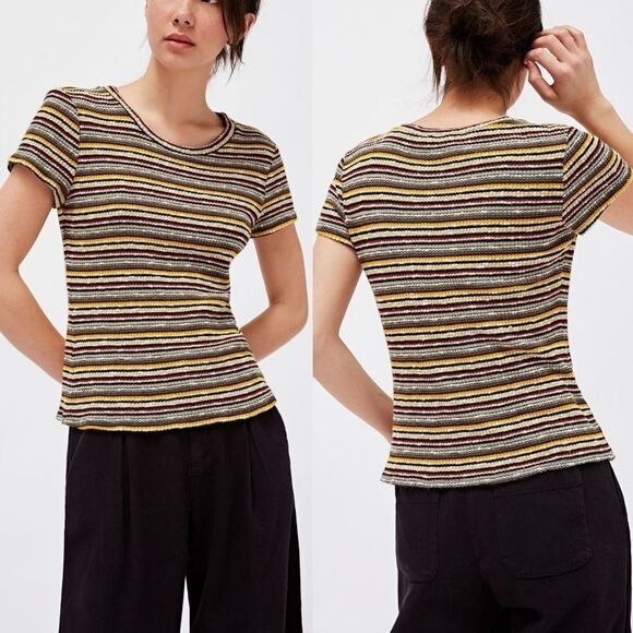 NWT LACAUSA Striped Rib Baby Tee M - Picture 1 of 8
